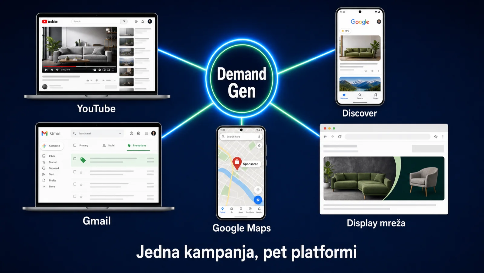 Demand Gen ekosistem - YouTube, Gmail, Discover, Google Maps i Display mreža u jednoj kampanji
