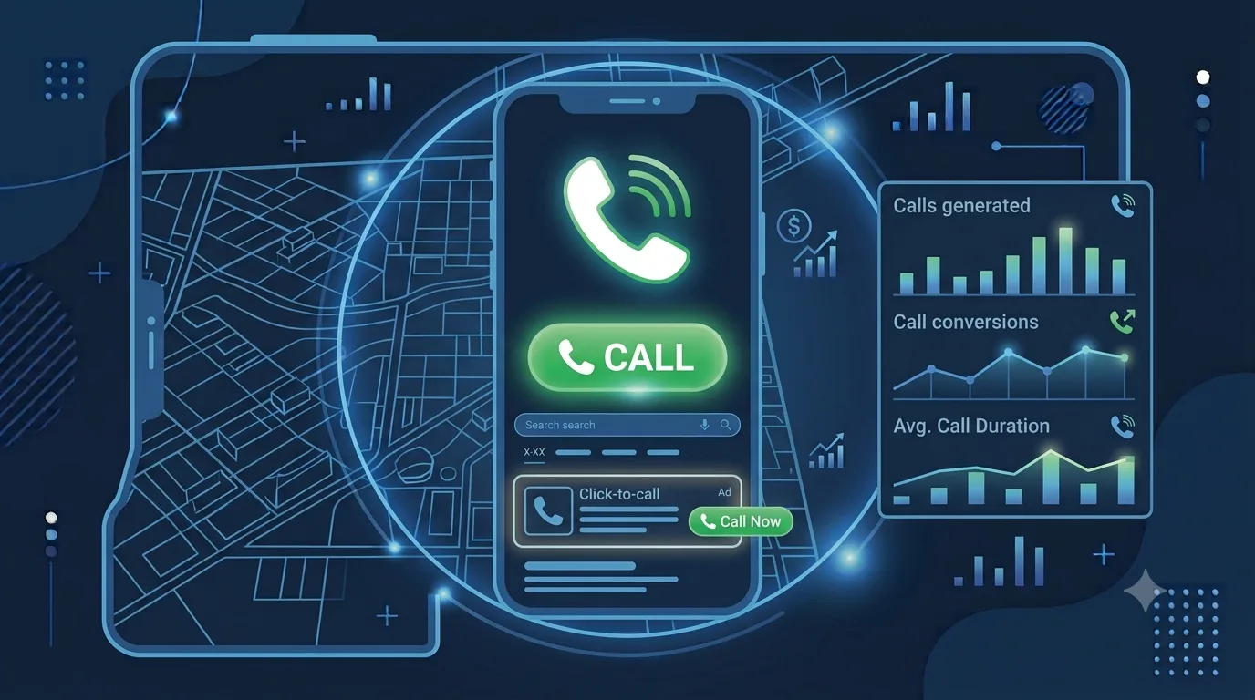 Mobilni telefon sa call-only oglasom, dugmetom za poziv i statistikom poziva